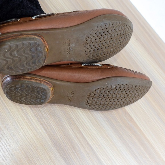 Leather Boat Loafers Womens‎ 7.5 D GEOX Respira Tan Deck Tie Moccasin Nautical - Picture 12 of 14